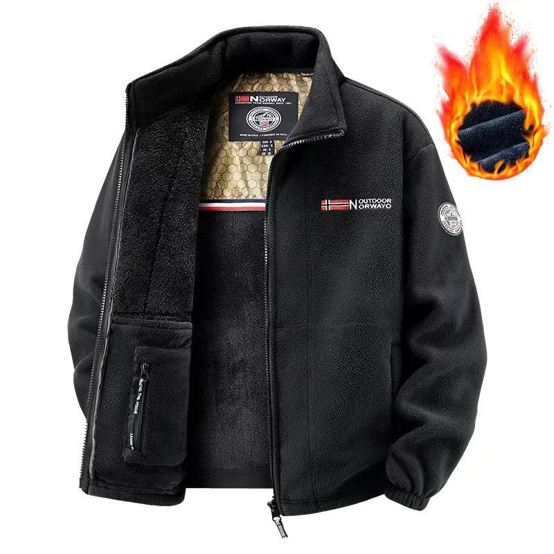 Herren Thermo-Fleecejacke mit Teddy-Innenfutter und Stehkragen Nord Taschen