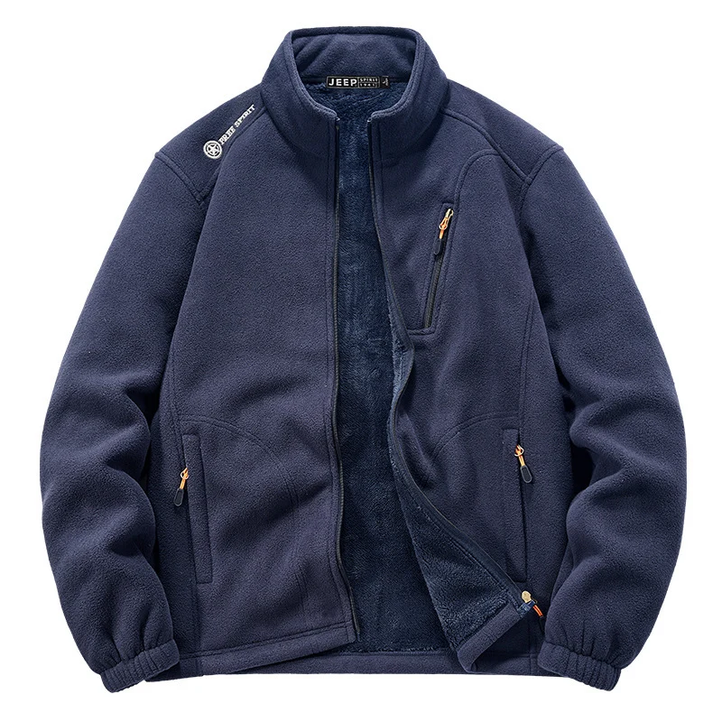 Herren Thermo‑Fleecejacke mit Sherpa‑Innenfutter, Stehkragen und Reißverschlusstaschen Nord Taschen