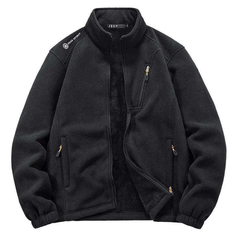 Herren Thermo‑Fleecejacke mit Sherpa‑Innenfutter, Stehkragen und Reißverschlusstaschen Nord Taschen
