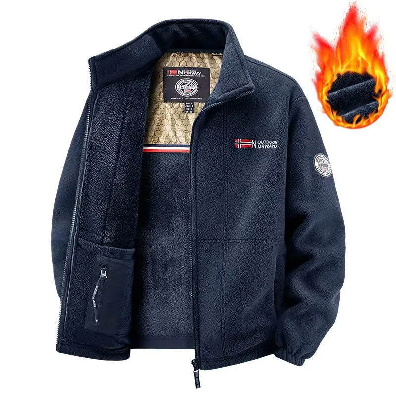 Herren Thermo-Fleecejacke mit dichter Teddy-Innenfütterung und Stehkragen Nord Taschen