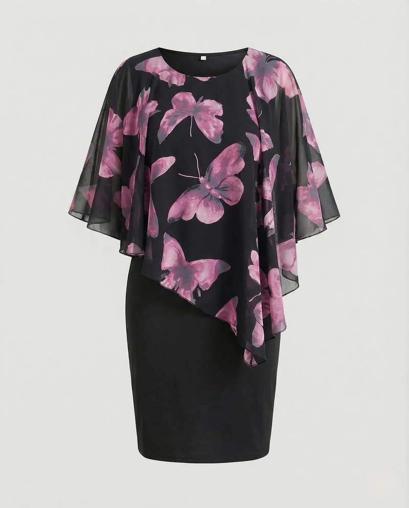 Damen Cocktailkleid Chiffon Cape