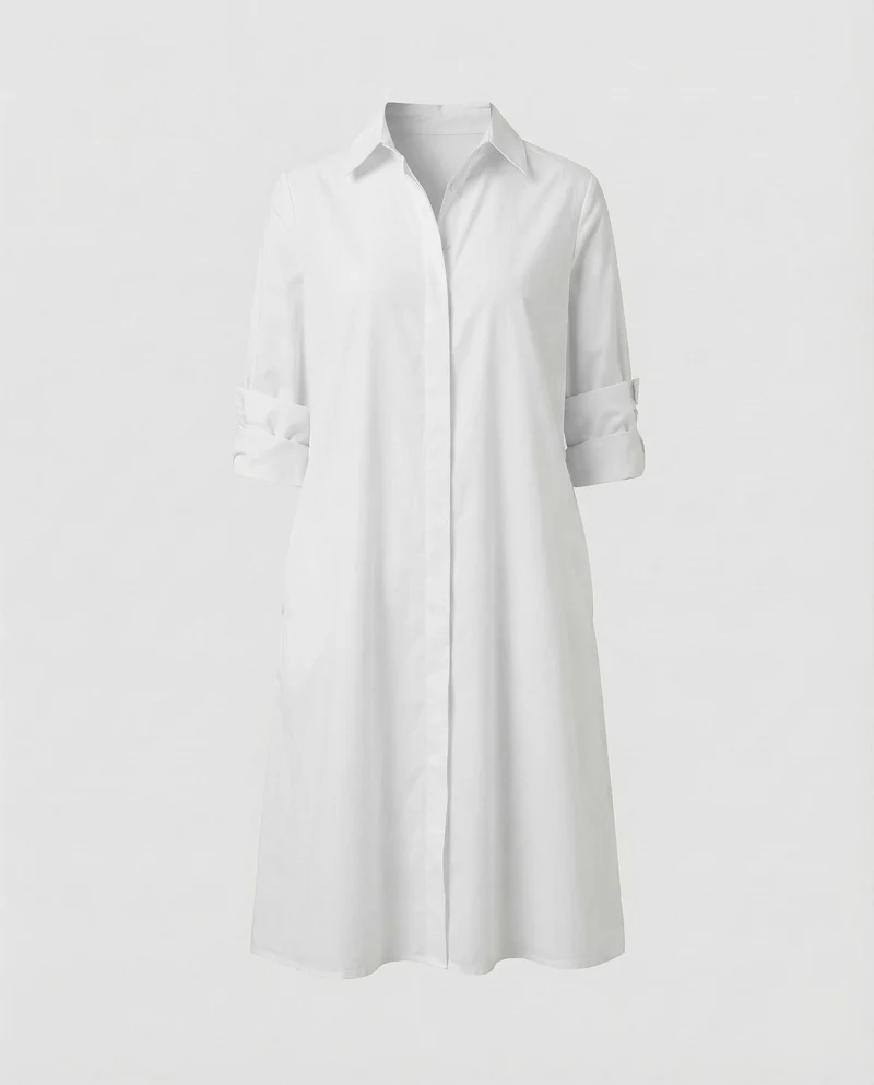 Damen Hemdblusenkleid A-Linie Aufgekrempelte Ärmel