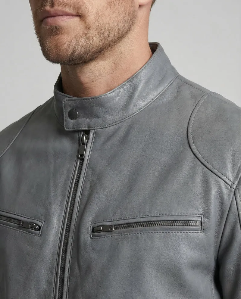 Herren Lederjacke Slim Stehkragen
