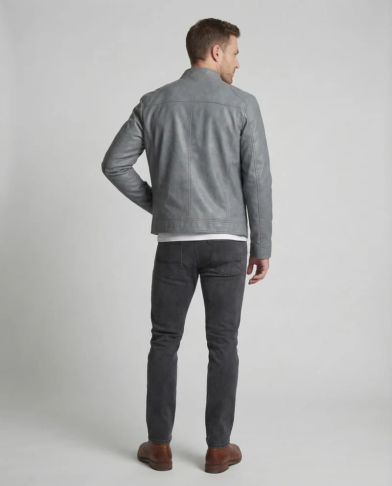 Herren Lederjacke Slim Stehkragen