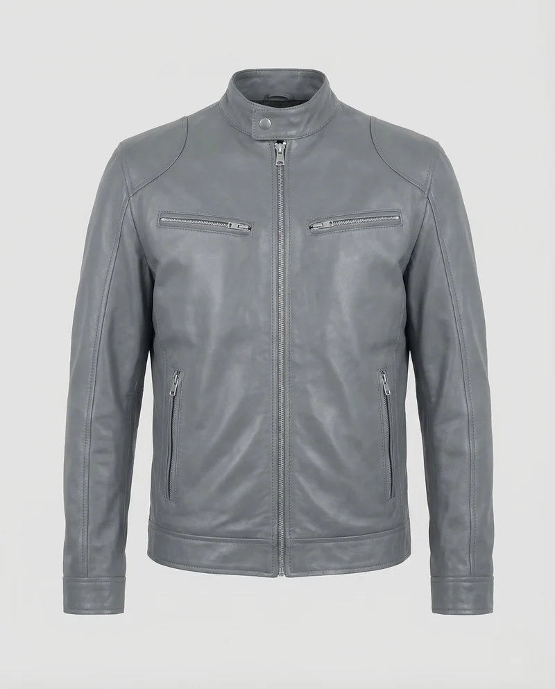 Herren Lederjacke Slim Stehkragen