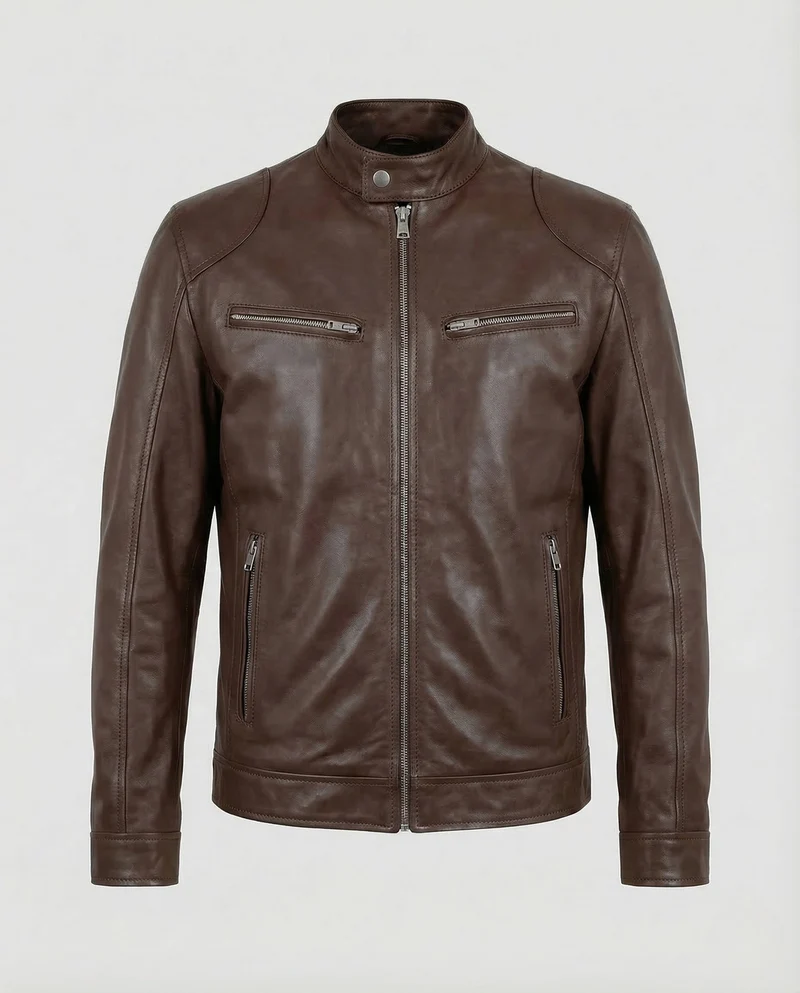 Herren Lederjacke Slim Stehkragen