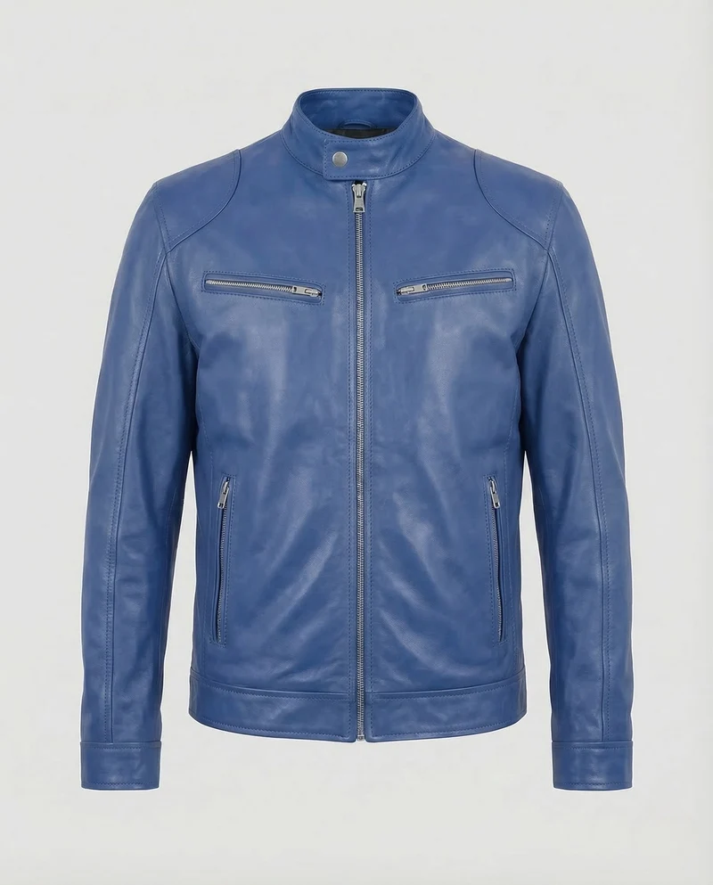Herren Lederjacke Slim Stehkragen