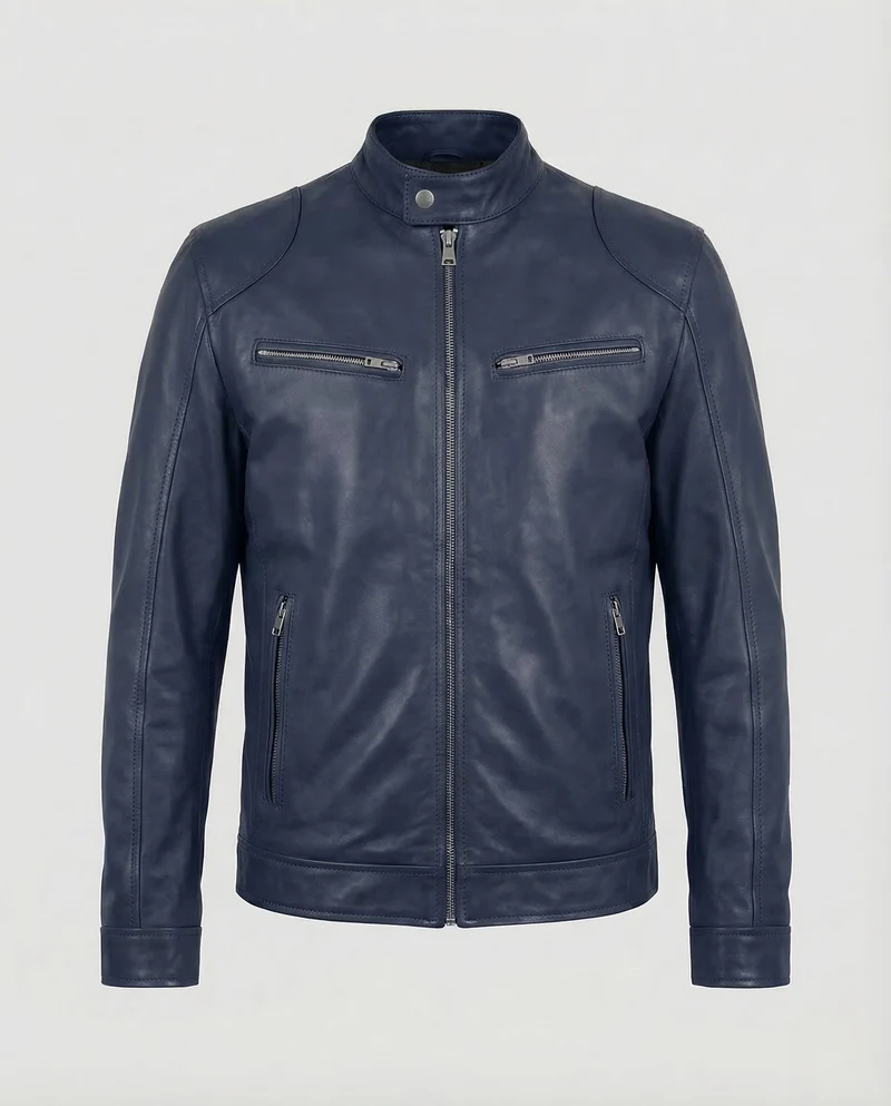 Herren Lederjacke Slim Stehkragen