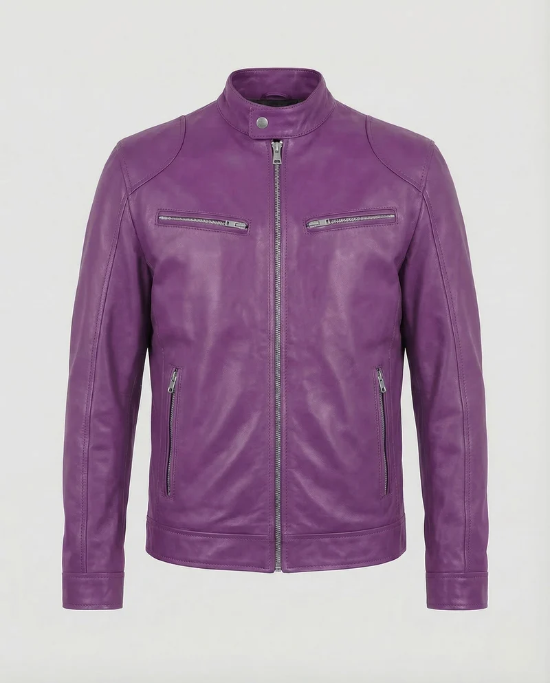 Herren Lederjacke Slim Stehkragen