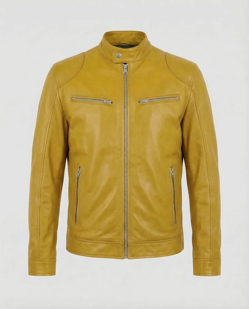 Herren Lederjacke Slim Stehkragen