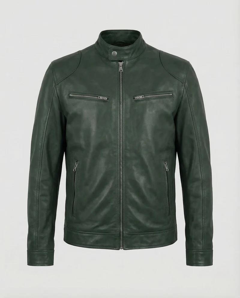 Herren Lederjacke Slim Stehkragen