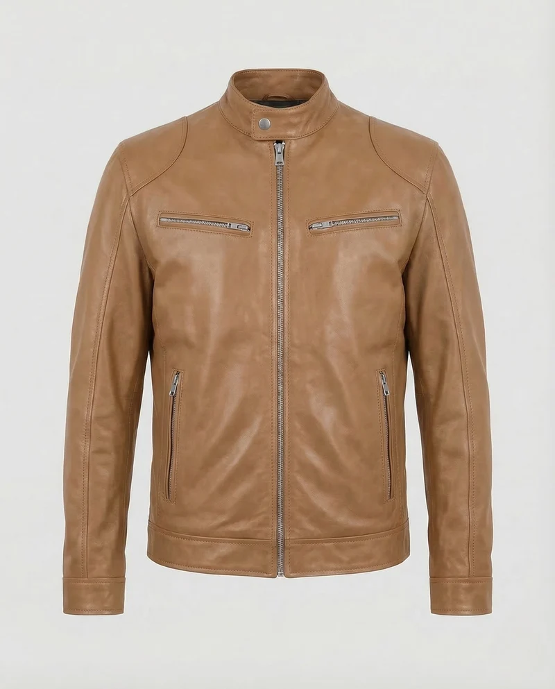 Herren Lederjacke Slim Stehkragen
