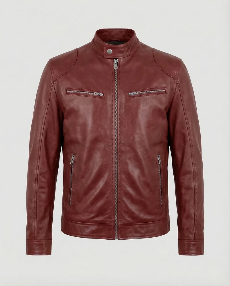 Herren Lederjacke Slim Stehkragen