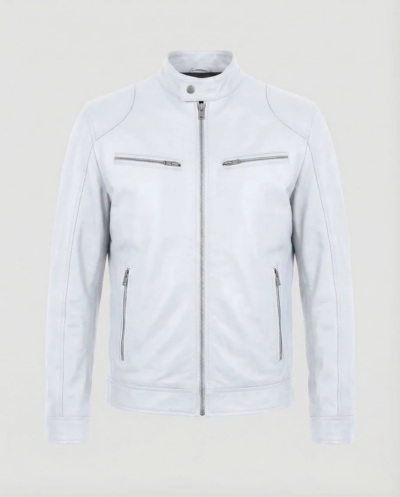 Herren Lederjacke Slim Stehkragen