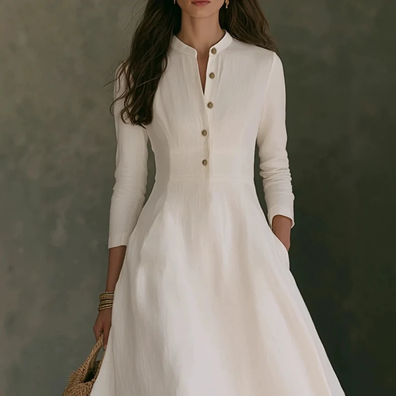 Damen Elegantes Langarm Maxikleid Nord Taschen