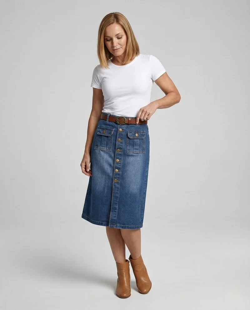 Jeansrock Damen Midi Knopfleiste