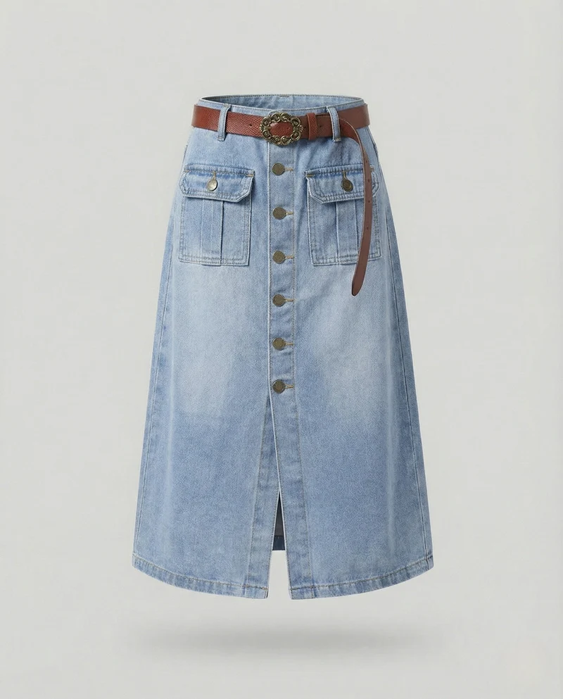 Jeansrock Damen Midi Knopfleiste