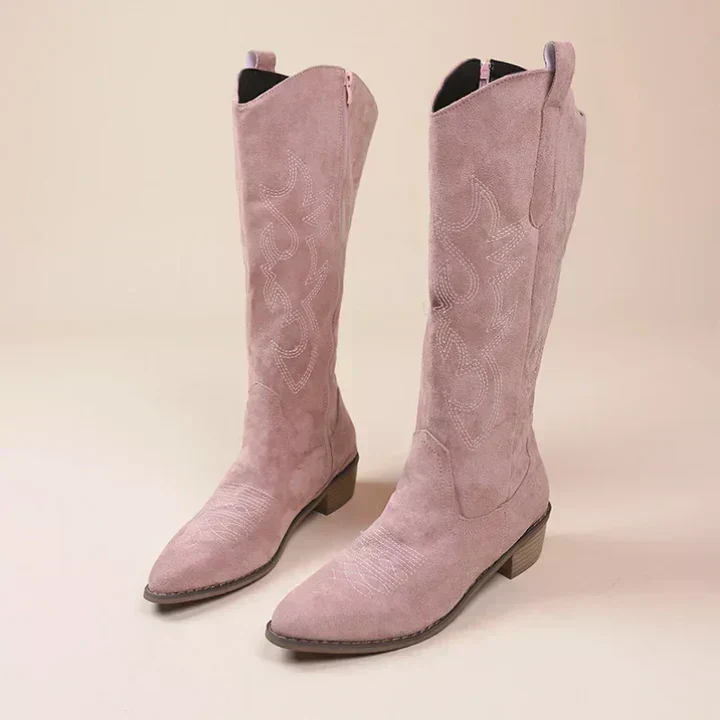 Cowboy-Stiefel mit Stickerei für Damen Niedriger Absatz