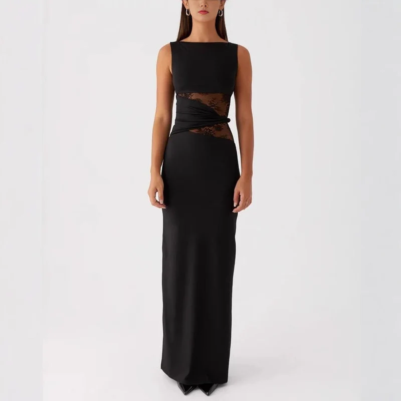 Damen Elegantes Maxikleid mit transparenter Spitze und figurbetontem Schnitt