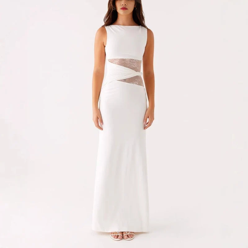 Damen Elegantes Maxikleid mit transparenter Spitze und figurbetontem Schnitt