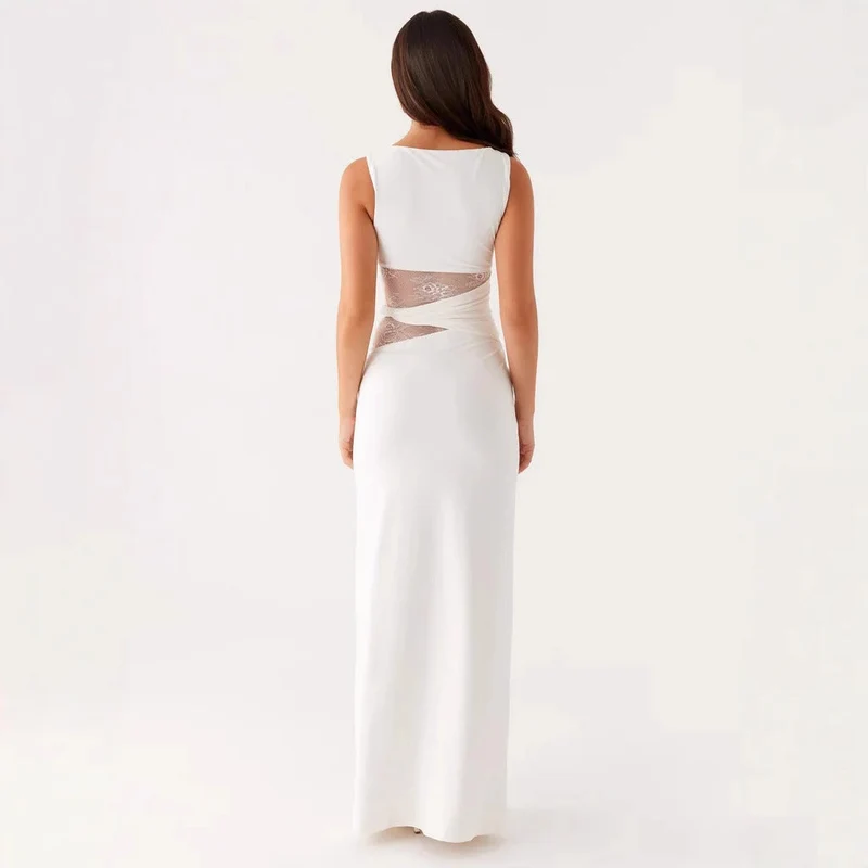 Damen Elegantes Maxikleid mit transparenter Spitze und figurbetontem Schnitt