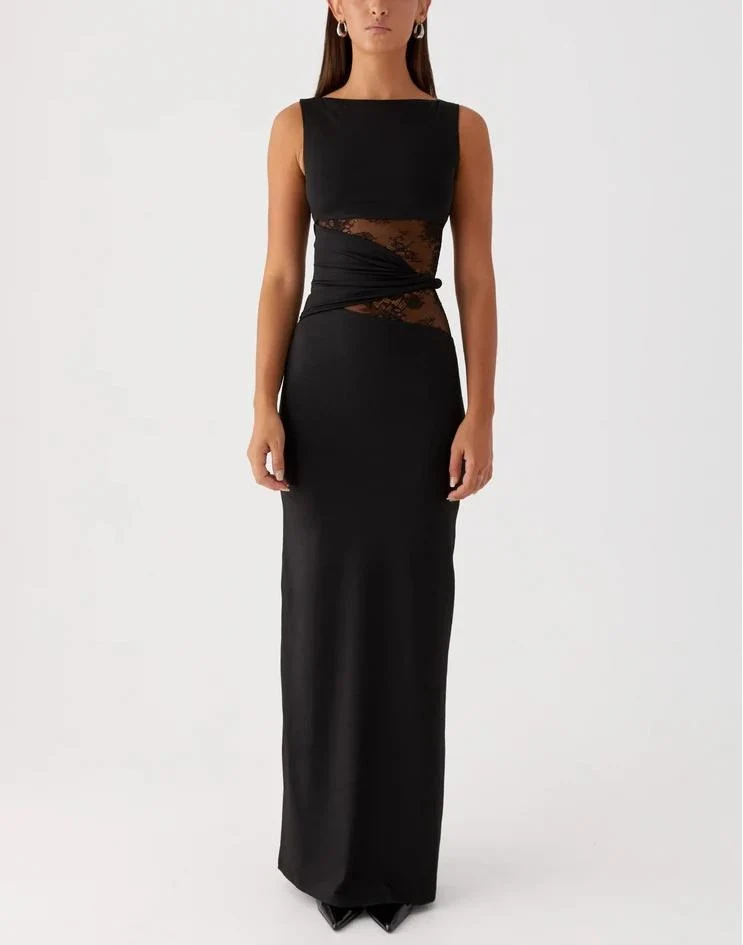 Damen Elegantes Maxikleid mit transparenter Spitze und figurbetontem Schnitt