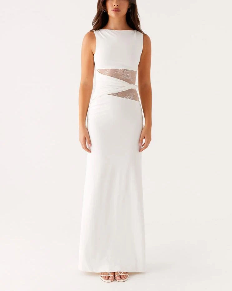 Damen Elegantes Maxikleid mit transparenter Spitze und figurbetontem Schnitt