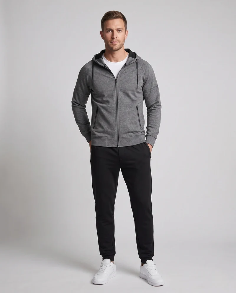 [Herren Sportliches Jogging-Set mit Kapuzen-Zipjacke, wasserabweisender Oberfläche und konischer Jogginghose] Nord Taschen