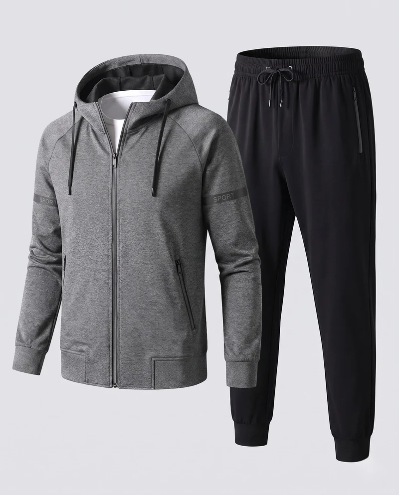 [Herren Sportliches Jogging-Set mit Kapuzen-Zipjacke, wasserabweisender Oberfläche und konischer Jogginghose] Nord Taschen