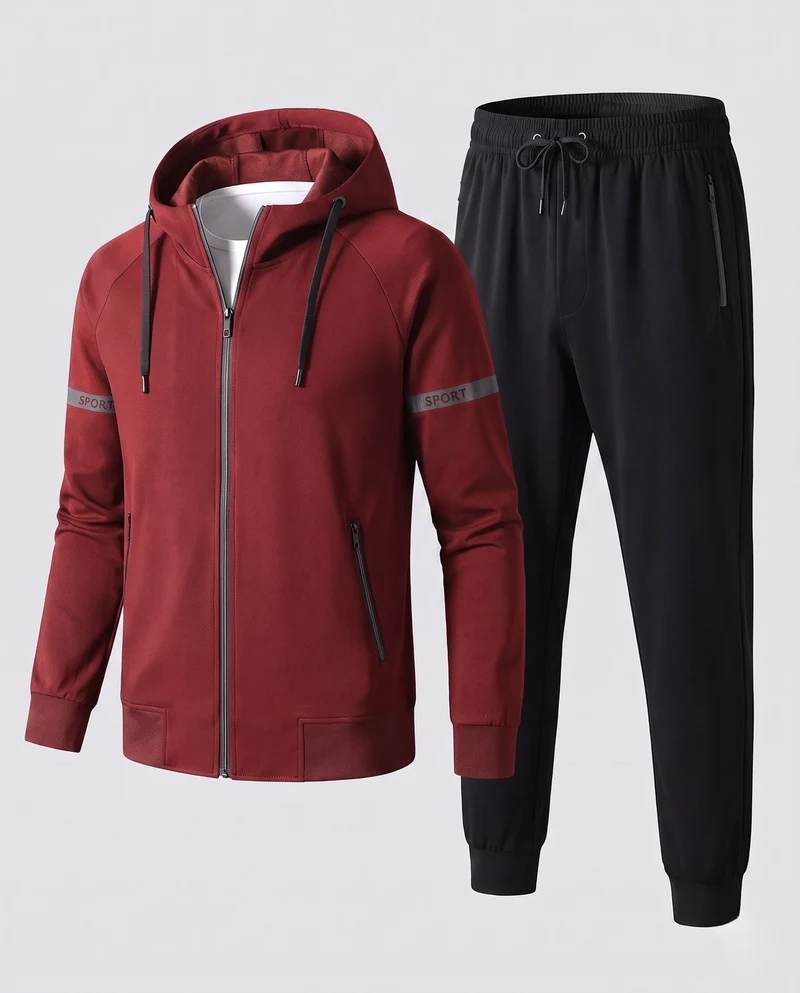 [Herren Sportliches Jogging-Set mit Kapuzen-Zipjacke, wasserabweisender Oberfläche und konischer Jogginghose] Nord Taschen