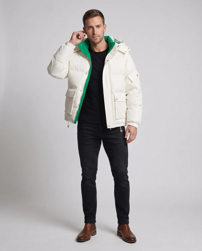 Herren Stepp-Parka mit Kapuze, Utility-Taschen und Kontrast-Innenfutter Nord Taschen