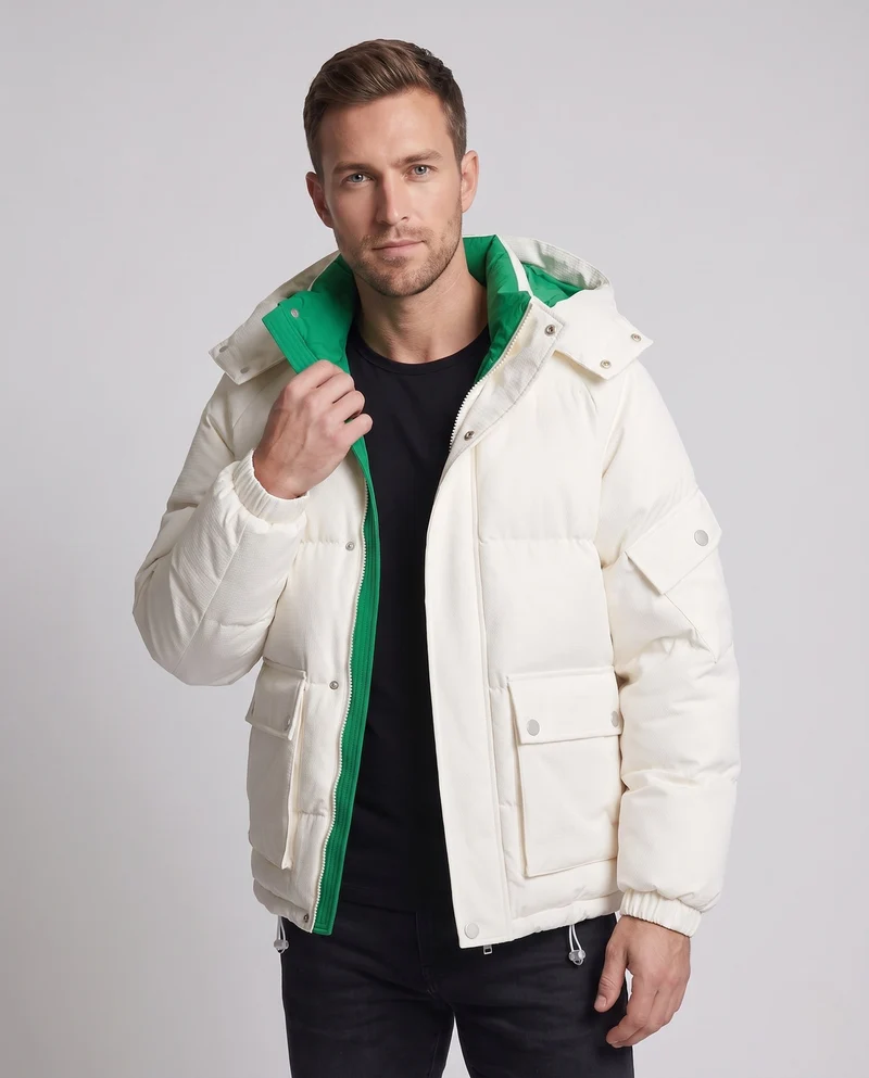 Herren Stepp-Parka mit Kapuze, Utility-Taschen und Kontrast-Innenfutter Nord Taschen