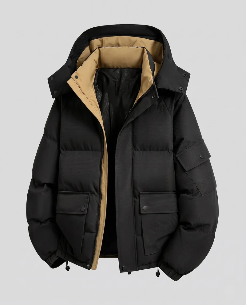 Herren Stepp-Parka mit Kapuze, Utility-Taschen und Kontrast-Innenfutter Nord Taschen