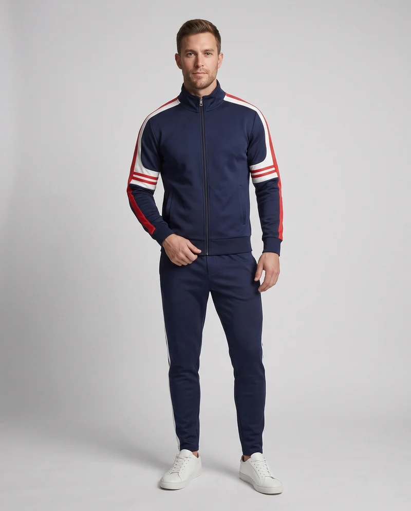 Herren Sportives Trainingsset aus Funktionsjersey mit Stehkragen, Kontraststreifen & elastischer Jogginghose Nord Taschen