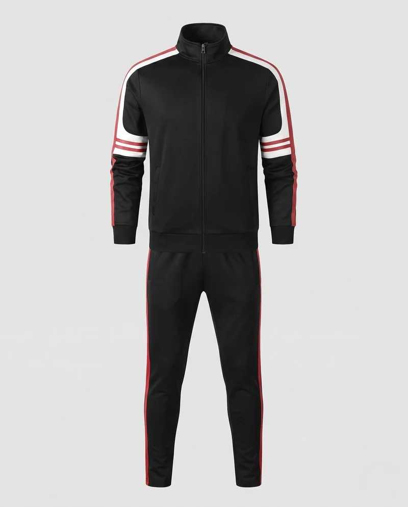 Herren Sportives Trainingsset aus Funktionsjersey mit Stehkragen, Kontraststreifen & elastischer Jogginghose Nord Taschen