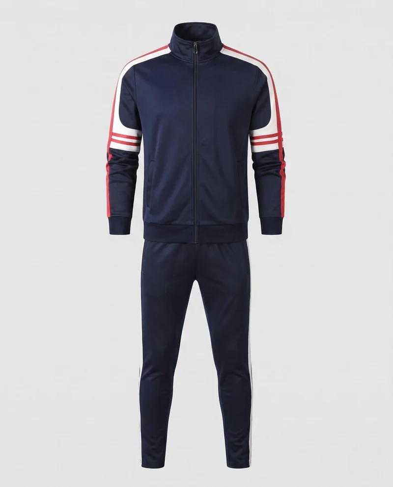 Herren Sportives Trainingsset aus Funktionsjersey mit Stehkragen, Kontraststreifen & elastischer Jogginghose Nord Taschen
