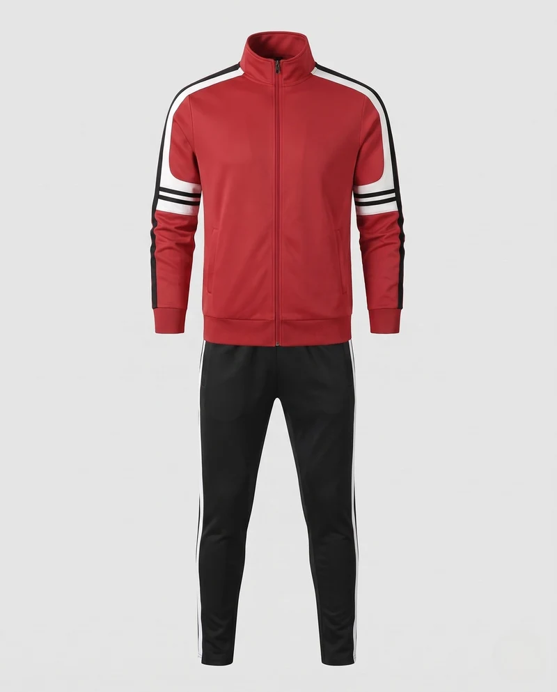 Herren Sportives Trainingsset aus Funktionsjersey mit Stehkragen, Kontraststreifen & elastischer Jogginghose Nord Taschen