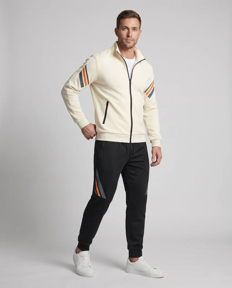 Herren Sportives Trainingsset mit Stehkragen-Zipjacke, Reißverschlusstaschen & konischer Jogginghose Nord Taschen