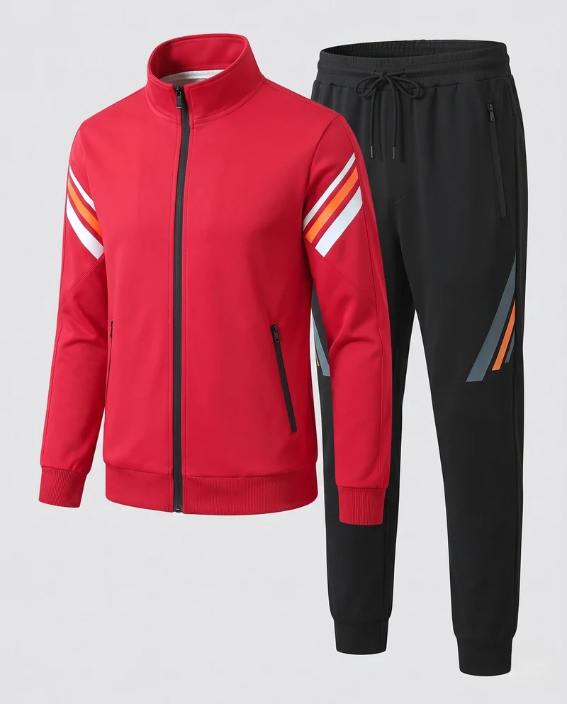 Herren Sportives Trainingsset mit Stehkragen-Zipjacke, Reißverschlusstaschen & konischer Jogginghose Nord Taschen
