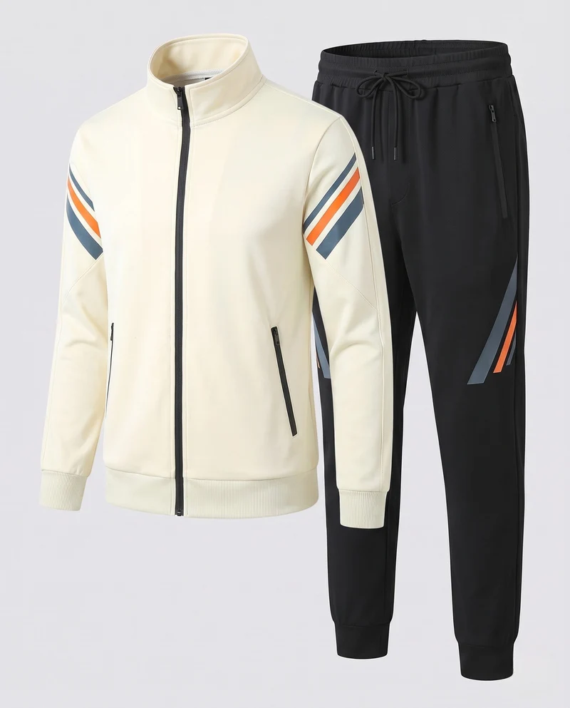 Herren Sportives Trainingsset mit Stehkragen-Zipjacke, Reißverschlusstaschen & konischer Jogginghose Nord Taschen