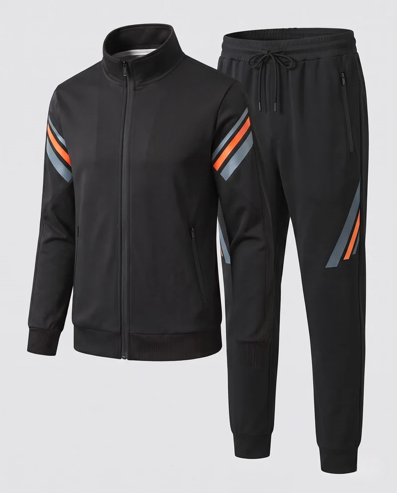 Herren Sportives Trainingsset mit Stehkragen-Zipjacke, Reißverschlusstaschen & konischer Jogginghose Nord Taschen