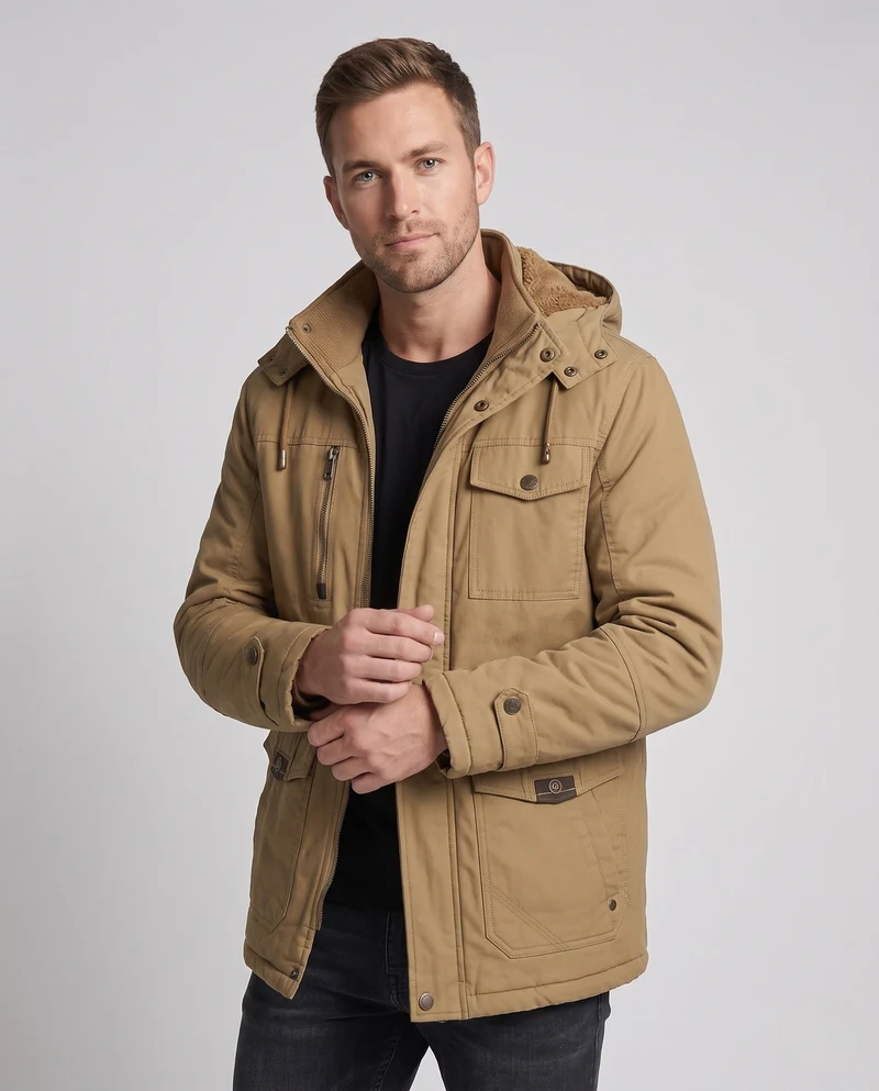 Herren Robust-Canvas-Feldjacke mit Kapuze, Multifachtaschen & tailliertem Schnitt Nord Taschen