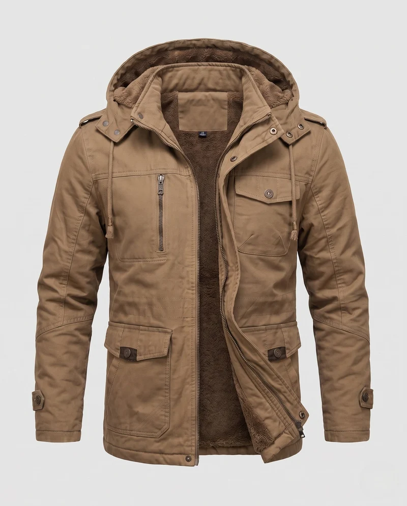 Herren Robust-Canvas-Feldjacke mit Kapuze, Multifachtaschen & tailliertem Schnitt Nord Taschen