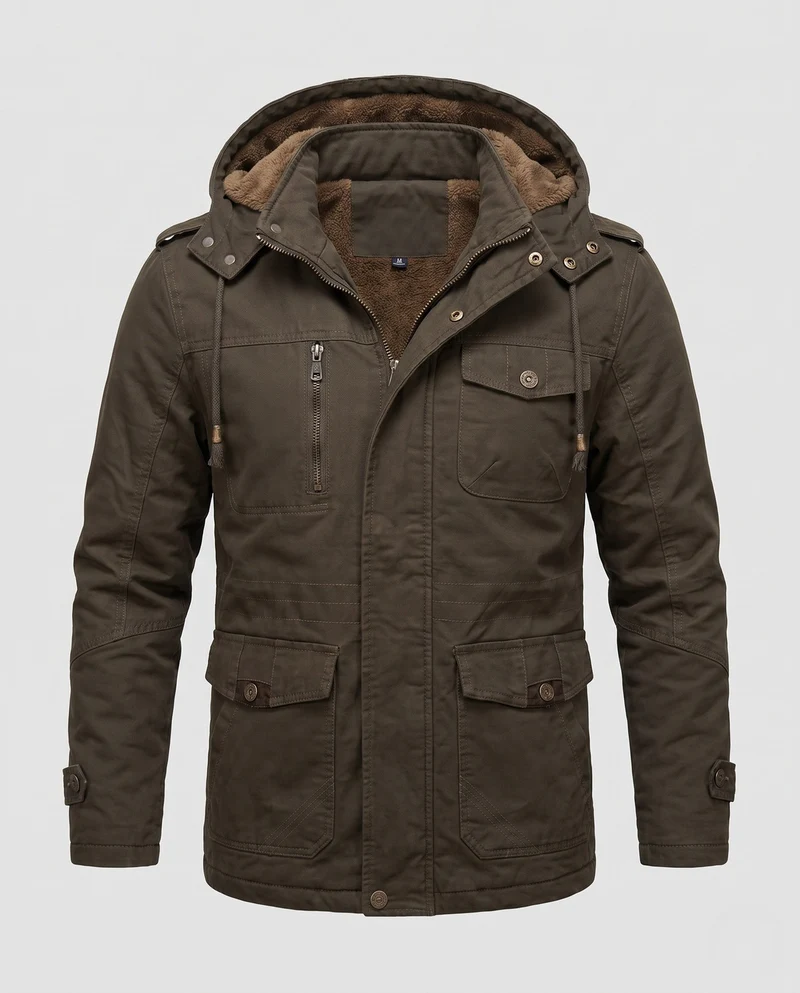 Herren Robust-Canvas-Feldjacke mit Kapuze, Multifachtaschen & tailliertem Schnitt Nord Taschen