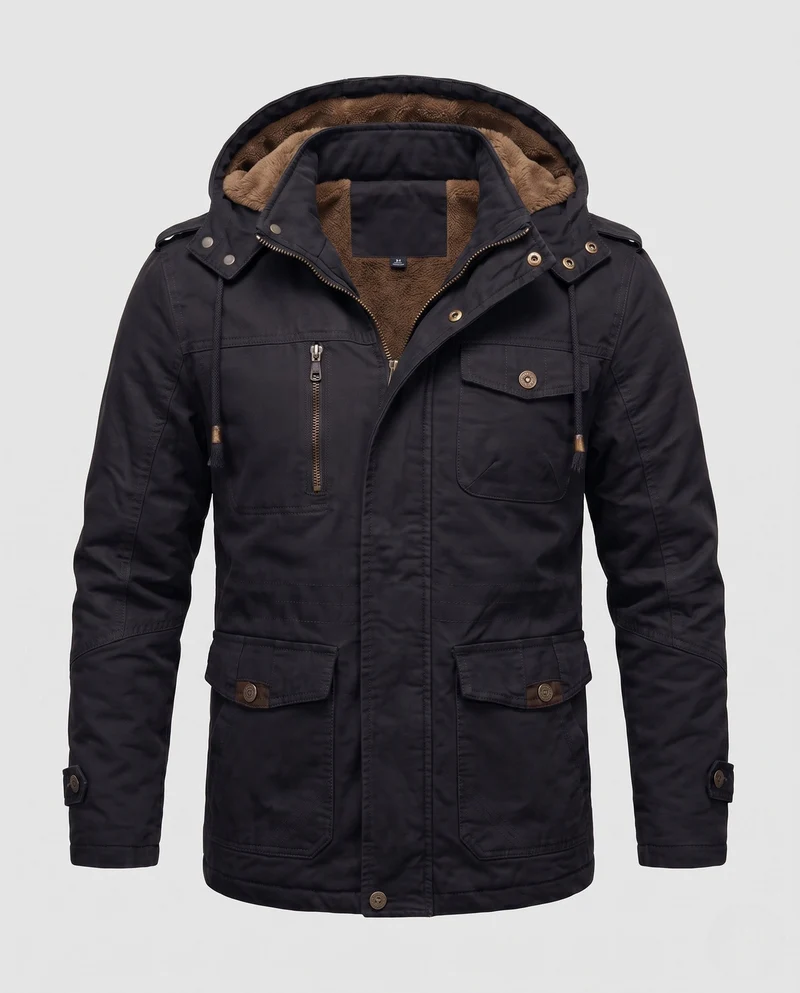 Herren Robust-Canvas-Feldjacke mit Kapuze, Multifachtaschen & tailliertem Schnitt Nord Taschen