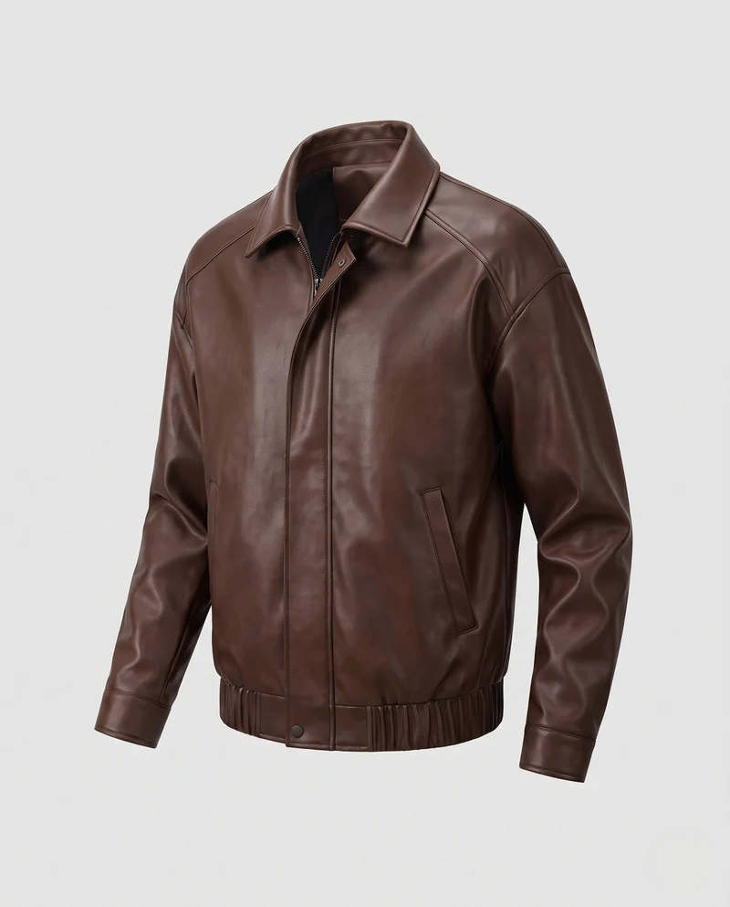Herren Schlichte Kunstleder‑Blousonjacke im cleanen Blousonstil mit Hemdkragen, verdecktem Reißverschluss & elastischem Bund Nord Taschen