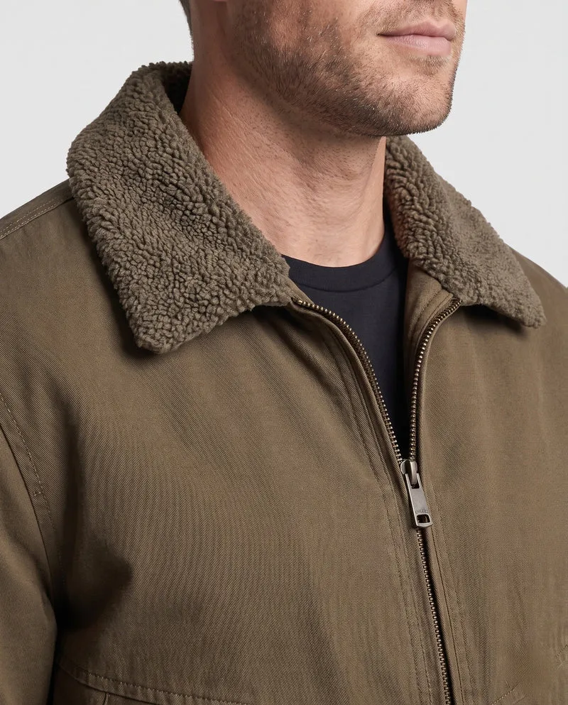 Herren Robuste Canvas-Bomberjacke mit Sherpa-Innenfutter, Stehkragen & Zwei-Wege-Reißverschluss Nord Taschen