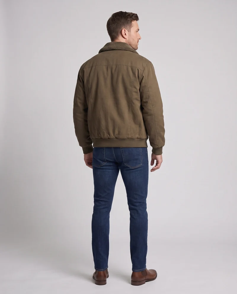 Herren Robuste Canvas-Bomberjacke mit Sherpa-Innenfutter, Stehkragen & Zwei-Wege-Reißverschluss Nord Taschen