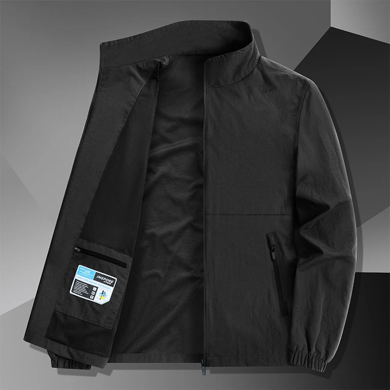 Herren Leichte Baumwoll-Mix-Übergangsjacke mit Stehkragen und verdecktem Reißverschluss Nord Taschen