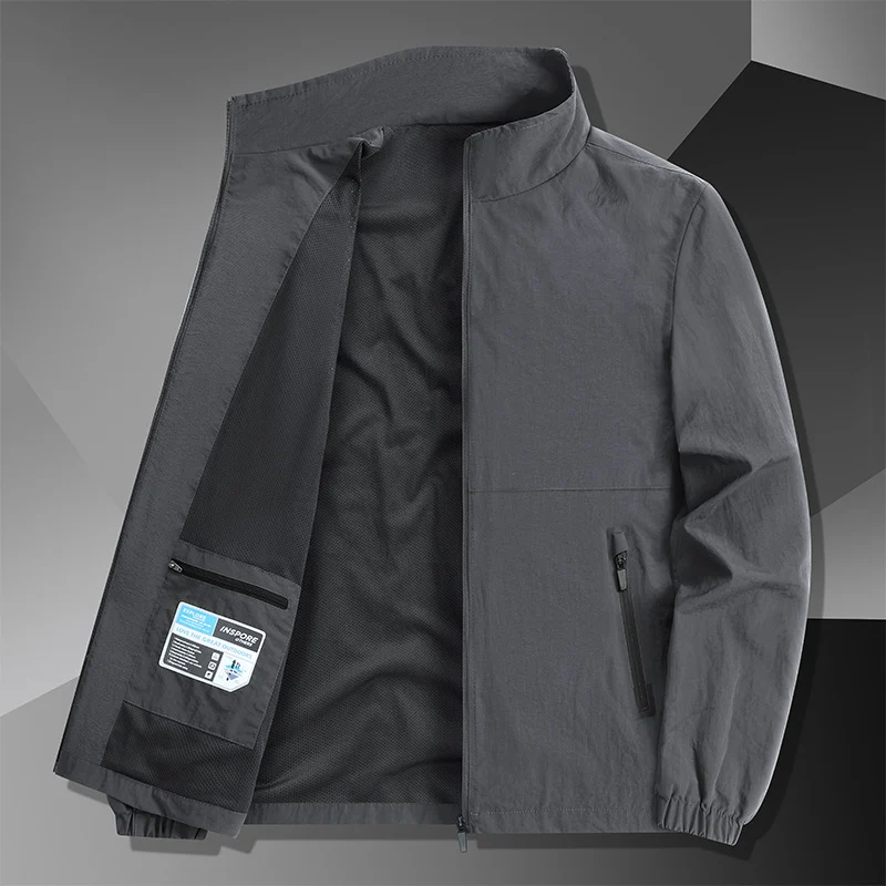 Herren Leichte Baumwoll-Mix-Übergangsjacke mit Stehkragen und verdecktem Reißverschluss Nord Taschen